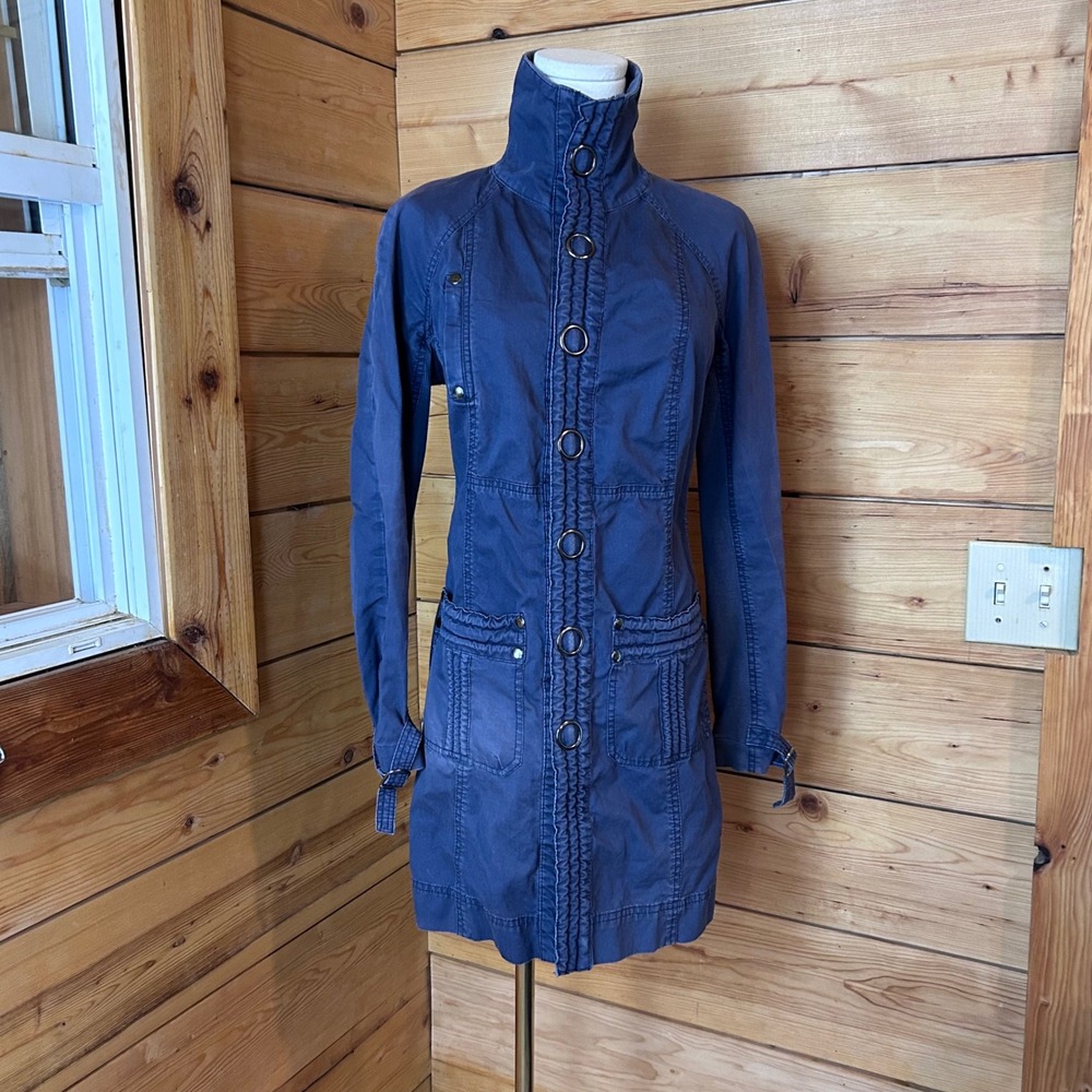Military Utility Tunic Jacket Womens Small Blue Snap Ring Hardware Free People